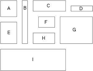 Image of 9 different rectangular or square shapes labeled A, B, C, D, E, F, G, H, I, and J.